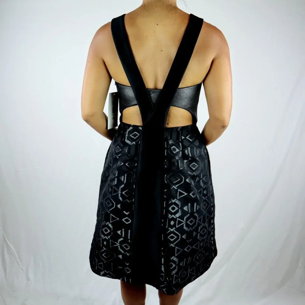 NWT Theia Black Printed A-Line Cocktail Dress $650 - Picture 6 of 10
